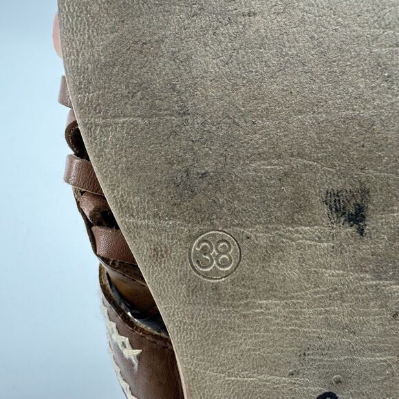 Sundance Brown Woven Leather Embroidered Sandals EU 38 US Size 7.5 Made In Italy - Picture 3 of 9